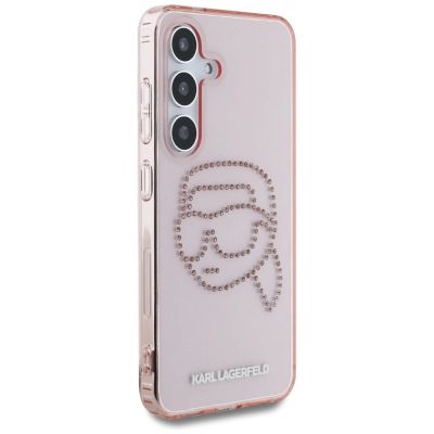 4. Karl Lagerfeld Strasssteine K. Kopf Logo Samsung Galaxy S25 Hülle Pink