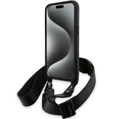 4. BMW M Edition Carbon Tricolor Lines & Strap Hülle für iPhone 15 Pro Max – Schwarz