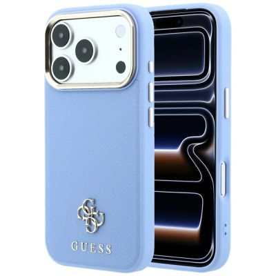 Guess Saffiano Small 4G & Classic Logo MagSafe Hülle für iPhone 18 Pro / 17 Pro - Hellblau