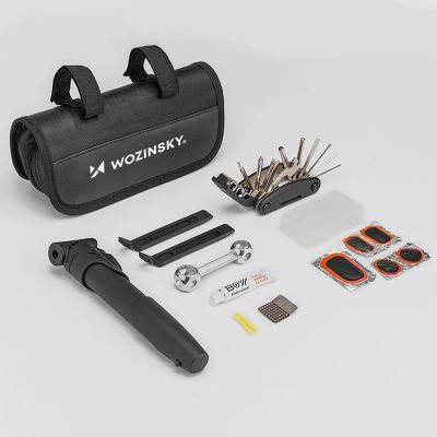 5. Wozinsky WMZ-01N Werkzeugset, 16-in-1 Fahrrad-Multitool, Pumpe, Schraubenschlüssel, Schlauchreparaturset – schwarz