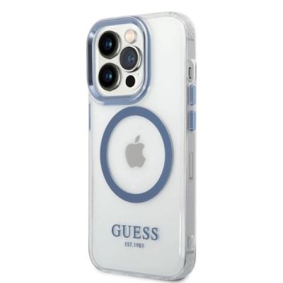 2. Guess Metal Outline MagSafe-Hülle für iPhone 14 Pro – blau