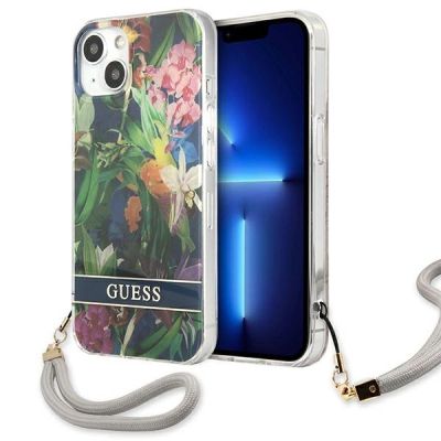 Guess GUHCP13SHFLSB iPhone 13 mini 5.4" blau/blaues Hardcase Flower Strap