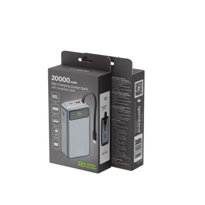 3. GEMBIRD Powerbank mit 65-W-Schnellladefunktion und integrierten Kabeln, 20000 mAh, Schwarz