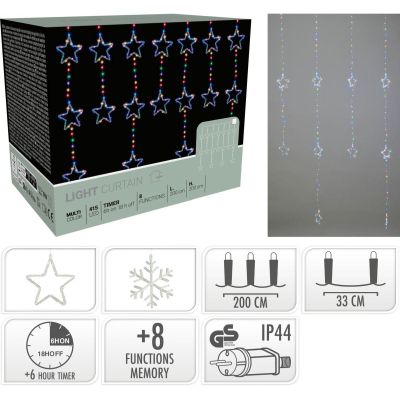 16. Weihnachtsbaumbeleuchtung, Lichtervorhang 200x200 cm, 415 LED-Sterne, mehrfarbig