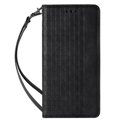3. Magnetband Hülle Hülle für Samsung Galaxy S22+ (S22 Plus) Tasche Geldbörse + Mini Lanyard Anhänger Schwarz
