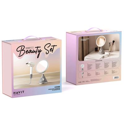 7. Haartrockner-Set mit Kosmetikspiegel und kabelloser Ladefunktion