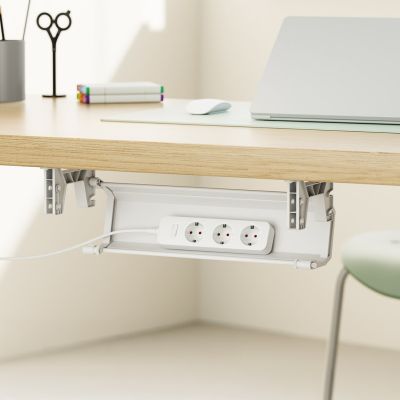 6. MACLEAN Kabelorganizer/Verlängerungskabel für unter den Schreibtisch, max. 5 kg, weiß, MC-106 W