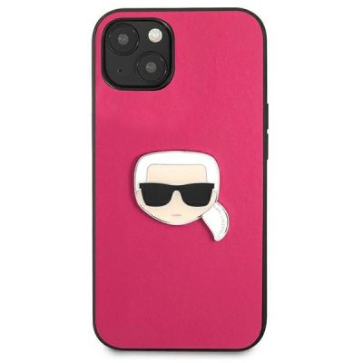 3. Karl Lagerfeld Leder Ikonik Karl's Head Metallhülle für iPhone 13 mini - Rosa