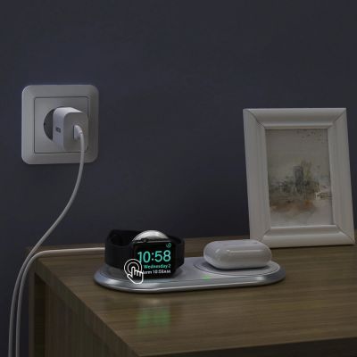6. Choetech Qi 2in1 kabelloses Ladegerät für Smartphones / Apple Watch mit Standfuß (MFI) USB Typ C weiß (T317)
