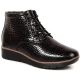Gefütterte schwarze Lackleder-Stiefeletten mit Keilabsatz Filippo