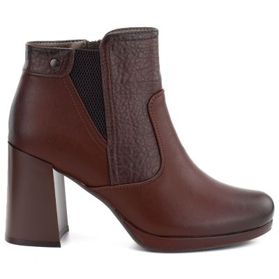 2. Damen-Ankle-Boots mit Blockabsatz und Plateau, gefüttert, dunkelbraun, M.Daszyński AF125B-1