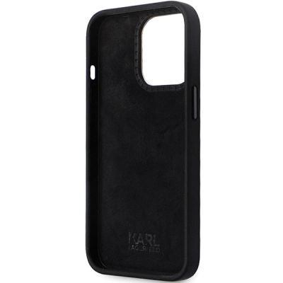 7. Karl Lagerfeld KLHCP13LSMHKNPK Hülle für iPhone 13 Pro / 13 – schwarz Silikon Ikonik Metall Pin