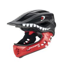 Rockbros TT-32005 Shark Kinderfahrradhelm mit abnehmbarem Kinnschutz, Größe M (54-58) – Schwarz