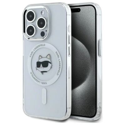 Karl Lagerfeld IML Metal Choupette Head MagSafe Case für iPhone 15 Pro Max - Weiß