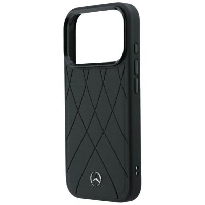 6. Mercedes Lederhülle mit gekreuzten Linien und MagSafe-Design für iPhone 17 Pro / 18 Pro – Schwarz