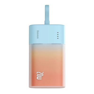 Baseus Popsicle 5200mAh 20W Powerbank mit integriertem Lightning Kabel (+ weißes Baseus Simple USB-C - USB-C 60W/20V/3A/30cm Kabel) - Blau-Orange