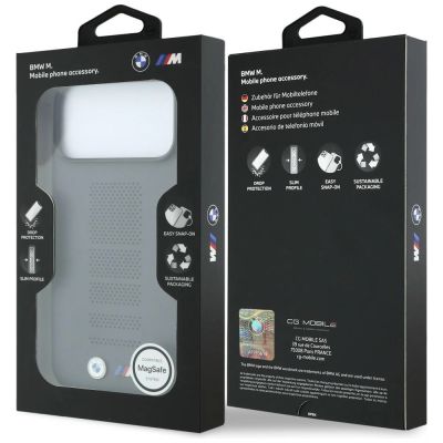 8. BMW M Blue Perfo Metal Logo MagSafe Hülle für iPhone 18 Pro Max / 17 Pro Max - Grau