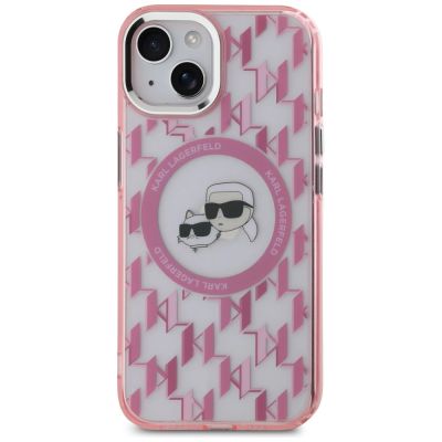 3. Karl Lagerfeld IML Monogram Karl & Choupette Head MagSafe-Hülle für iPhone 15 Plus – Rosa