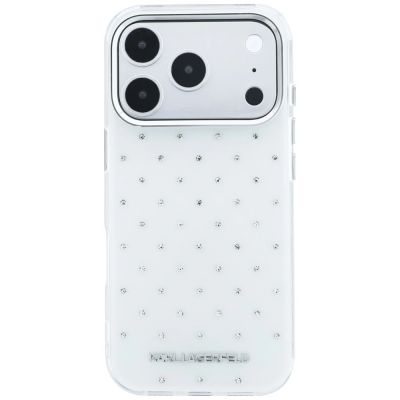 3. Karl Lagerfeld IML Strass-Hülle mit galvanisiertem Logo für iPhone 17 Pro Max / 18 Pro Max – Weiß