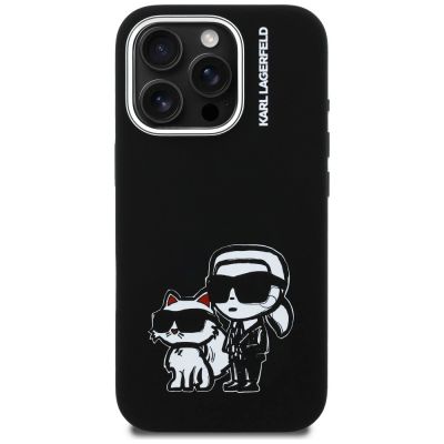3. Karl Lagerfeld Silikon-Hülle Karl&Choupette Sketch MagSafe für iPhone 16 Pro – Schwarz