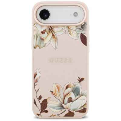 3. Guess MagSafe iPhone Air Hülle mit klassischem Logo und Grained Flowers-Muster – Rosa
