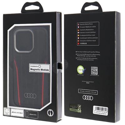 10. Audi Echtledertasche mit MagSafe für iPhone 15 Pro – Schwarz und Rot