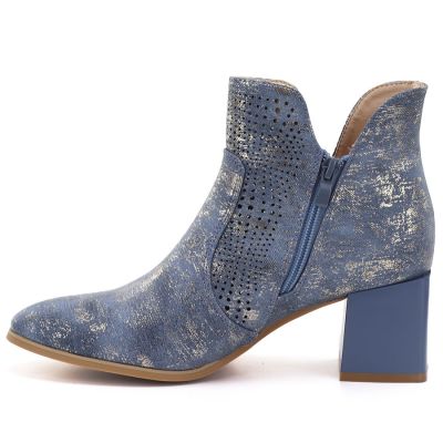 3. Damen-Ankle-Boots mit durchbrochenem Muster und Blockabsatz, blau, M.Daszyński SA217-6