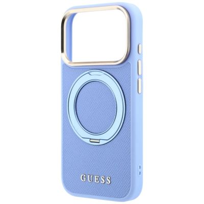 6. Guess Ring Stand 360 Grained Classic Logo MagSafe Hülle für iPhone 18 Pro / 17 Pro – hellblau