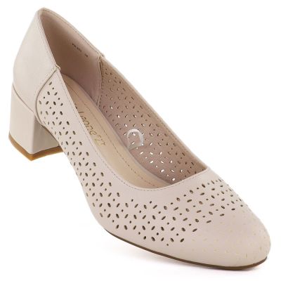 Damen-Pumps mit durchbrochenem Muster auf Blockabsatz, beige Sergio Leone PB293