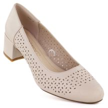 Damen-Pumps mit durchbrochenem Muster auf Blockabsatz, beige Sergio Leone PB293