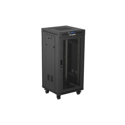 21. LANBERG Bodenschrank 19" 24U 600x600 Schwarz, perforierte Tür, LCD (flach verpackt) V2