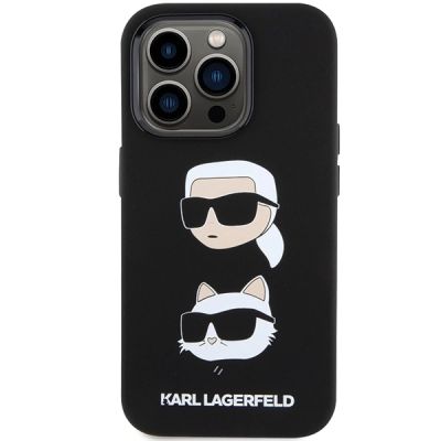 3. Karl Lagerfeld Silikon Karl&Choupette Head Hülle für iPhone 15 Pro – Schwarz