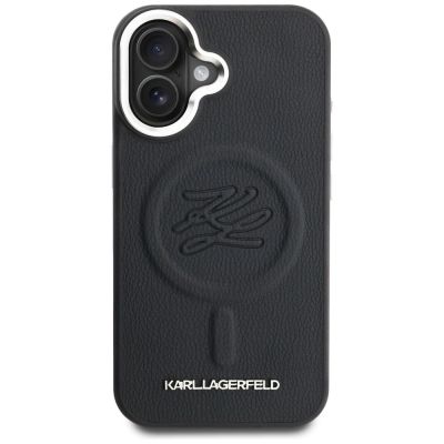 3. Karl Lagerfeld MagSafe Hülle mit Initialen und Metalllogo für iPhone 16 – Schwarz