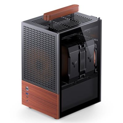 21. Jonsbo T6 Gehäuse, Mini-Tower, Mini-ITX, gehärtetes Glas, Holz – Schwarz