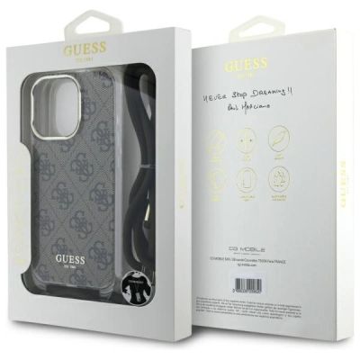 7. Guess Crossbody Cord 4G Print Hülle für iPhone 16 Pro – braun