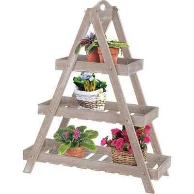 32. Zusammenklappbarer Blumenständer aus Holz mit 3 Ablagen