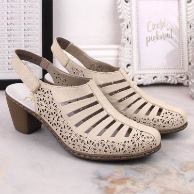 6. Rieker W RKR49B beige Leder High Heel Sandalen