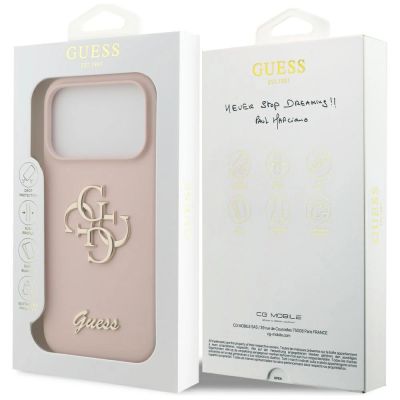 8. Guess Silikonhülle mit großem 4G-Schriftzug für iPhone 17 Pro – Pink