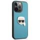 4. Karl Lagerfeld KLHCP13XPKMB iPhone 13 Pro Max 6,7" niebieski/blue hardcase Leather Ikonik Karl`s Head Metal
