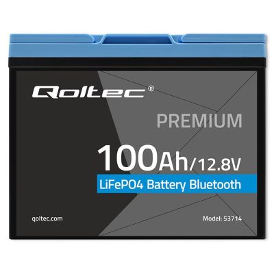 4. Qoltec LiFePO4 53714 Lithium-Eisenphosphat-Akku | 12,8 V | 100 Ah | 1280 Wh | Bluetooth | BMS