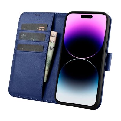 3. iCarer Wallet Case 2in1 Cover iPhone 14 Pro Leder Flip Case Anti-RFID blau (WMI14220726-BU)