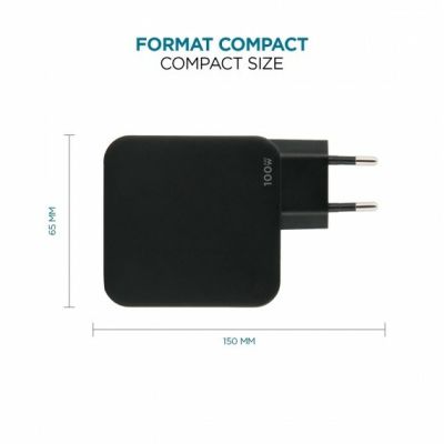 5. Mobilis Ladegerät 100W 2USB C 1USB A GaN-Kabel 100W Laptop, Smartphone, Tablet Schwarz Wechselstrom intern