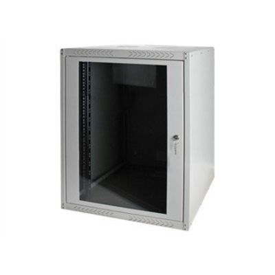 10. Digitus DYNAmic 19" 16HE Wand-Netzwerkschrank 600x450 mm, Glastür, grau, ungeteilt, montiert, 60 kg