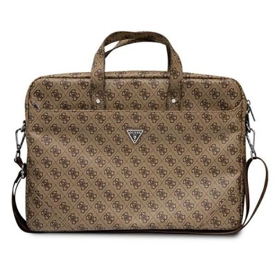 Guess Saffiano 4G Triangle Logo Tasche für einen 16'' Laptop – Braun