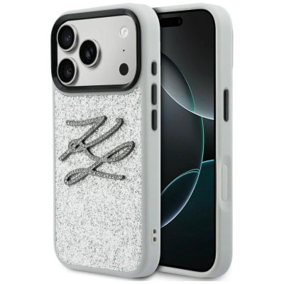 Karl Lagerfeld IML Glitter KL Diamond Logo Hülle für iPhone 17 Pro - Silber