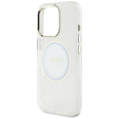 6. Guess IML Metal Colored Circle Classic Logo MagSafe Hülle für iPhone 16 Pro - Weiß