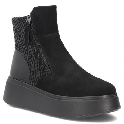 Schwarze Damen-Ankle-Boots aus Leder mit Plateausohle, Filippo DBT8077/26
