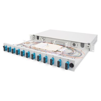 3. 19-Zoll-Patchpanel ohne Frontplatte, 1 HE, verschiebbar, Kabelverschraubungen PG13,5 und PG16, Kabelbinder/Halterungen, grau