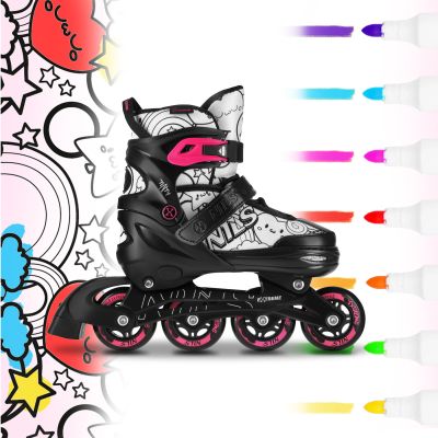 2. NH10907 4-in-1 Rollschuhe mit verlängerten Hockeykufen, Farbe Pink, Größe L (39-42), Nils Extreme