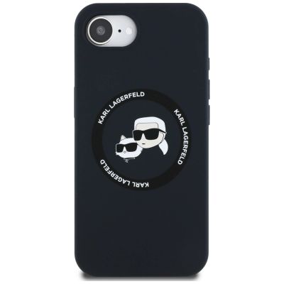 3. Karl Lagerfeld Liquid Silicone Karl & Choupette Heads Case mit MagSafe für iPhone 16e - Schwarz